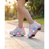 Kidessa 2256-N-DROPS LED Işıklı Çift Tekerlekli Akıllı Bağcıklı Unisex Çocuk Patenli Ayakkabı - NKT02256-BEYAZ-PEMBE-30 - Beyaz - Pembe