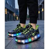 Kidessa 2256-N-DROPS LED Işıklı Çift Tekerlekli Akıllı Bağcıklı Unisex Çocuk Patenli Ayakkabı - NKT02256-SIYAH-YEŞIL-35 - Siyah - Yeşil