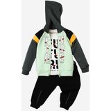 Kidex’s Baby Future Baskılı Kapüşonlu Pamuk Bebek Takım 3’lü Takım Hırka Sweatshirt Alt - 9 - 12 Ay - Su Yeşili
