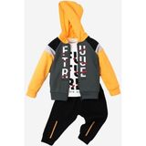 Kidex’s Baby Future Baskılı Kapüşonlu Pamuk Bebek Takım 3’lü Takım Hırka Sweatshirt Alt - Haki - 9 - 12 Ay
