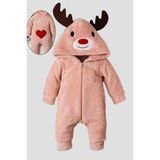 Kidex’s Baby Kışlık Tatlı Peluş Geyikli Welsoft Tulum Kapüşonlu Bebek Tulum - Bej - 3-6 M