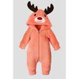 Kidex’s Baby Kışlık Tatlı Peluş Geyikli Welsoft Tulum Kapüşonlu Bebek Tulum - Somon - 3-6 M