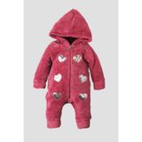 Kidex’s Baby Kışlık Tatlı Peluş Kalpli Welsoft Tulum Kapüşonlu Bebek Tulum - Gül Kurusu - 6-9 M