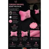 Kidhug 2 Adet Nakışlı Peluş Oto Boyun Yastığı – Silikonlu Ortopedik Boyun Desteği, Lastikli Araç Koltuk Başlık Yastığı, Tüm Araçlara Uyumlu - Pembe