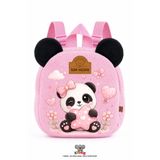 KidHug İsimli Kız Çocuk Sırt Çantası Panda Figürlü Peluş Pembe Anaokulu Kreş Okul Çantası 0-8 Yaş Kişiye Özel"