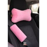 KidHug Oto Yastık + Emniyet Kemeri Koruyucu 2'li SET Peluş Yumuşacık PEMBE Tüm Araçlarla Uyumlu
