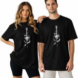 Kidilia Gitar Görselli Unisex Bisiklet Yaka Tasarım Tshirt - Beden: Lrenk: Siyah