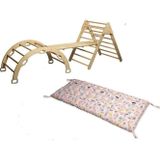 Kidoppo Pikler Tırmanma Seti Ve Yastık | Montessori 3'Lü Set | Kemer Üçgen Merdiven Rampa Flamingo Yastık