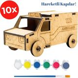 Kidose Ahşap Ambulans Maketi Çocuk Aktivite Seti | Boyanabilir Kendin Yap Oyuncak ve El Beceri Geliştirme Kiti - Çok Renkli