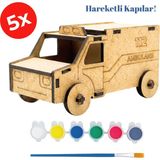 Kidose Ahşap Ambulans Yapım Kiti | Kendin Yap Montaj ve Boyama Etkinlik Seti Eğitici Oyuncak - Çok Renkli