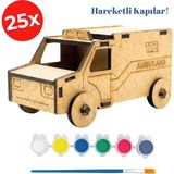 Kidose Çocuklar Için Ahşap Ambulans Yapım ve Boyama Seti | Eğitici Kendin Yap Oyuncak Aktivite Kiti - Çok Renkli