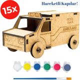 Kidose Demonte Ahşap Ambulans Oyuncağı | Montessori Stem Etkinlik ve Montaj Kiti - Çok Renkli