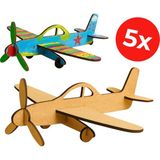 Kidose Model Uçak Tasarımı - Ahşap Boyanabilir Uçak Etkinlik - Boyanabilir Uçak - 5'li Set - Çok Renkli