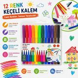 Kids 12 Renk Keçeli Kalem Seti – Çocuklar Için Boyama ve Çizim Kalemi, Su Bazlı Kolay Silinebilir - 4 PAKET 48 Lİ KEÇELİ KALEM SETİ