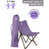 Kids Ahşap Katlanır Kamp & Bahçe Sandalyesi – Antrasit İskelet - Mor Kılıf