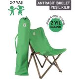 Kids Ahşap Katlanır Kamp & Bahçe Sandalyesi – Antrasit İskelet - Yeşil Kılıf