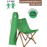 Kids Ahşap Katlanır Kamp & Bahçe Sandalyesi – Kahverengi İskelet - Yeşil Kılıf