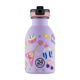 Kids Bottle Music Friends Pipetli Paslanmaz Çelik Çocuk Su Matarası 250 Ml Mor