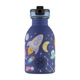 Kids Bottle Space Friends Pipetli Paslanmaz Çelik Çocuk Su Matarası 250 Ml Mor