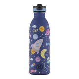 Kids Bottle Space Friends Pipetli Paslanmaz Çelik Çocuk Su Matarası 500 Ml Mor