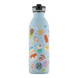 Kids Bottle Sweet Friends Pipetli Paslanmaz Çelik Çocuk Su Matarası 500 Ml Mavi