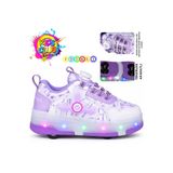 Kids Club Shoes Kocamanlar Kids Club Akıllı Bağcıklı Işıklı Ortopedik Patenli Tekerli Çocuk Spor Ayakkabı LİLA