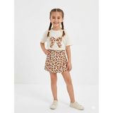 Kids Çocuk Kidscocuk Kız Çocuk Leopar Desenli Taş Detaylı Şort Etek Takım 2 Parça (3-10YAŞ) - 7 - 8 Yaş - Ekru