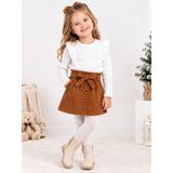 Kids Çocuk Kız Çocuk Fırfırlı Bluz ve Kadife Etek Takım - 4 - 5 Yaş - Krem - Kahverengi