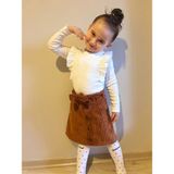 Kids Çocuk Yeni Sezon Kız Çocuk Fırfırlı Uzun Kollu Bluz & Kadife Etek Takım - Kahverengi - Krem - 5 - 6 Yaş