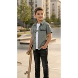 KIDS Erkek Çocuk Kısa Kollu Gömlekli 3’lü Bayramlık Kombin Takım- Tişört, Pantalon ve Gömlek 4-8 YAŞ UB38