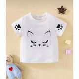 Kids Face Bisiklet Yaka Kedicik Pati Baskılı Oversize Kız Çocuk T-Shirt - 3 Yaş - Beyaz