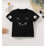 Kids Face Bisiklet Yaka Sevimli Kedicik Baskılı Pamuk Oversize Kız Çocuk T-Shirt - 10 Yaş - Siyah
