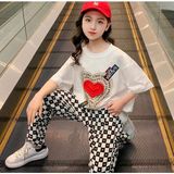 Kids Face Kalp Baskılı Pamuk Yeni Trend Kız Çocuk T-Shirt - Beyaz - 10 Yaş
