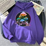 Kids Face Kapşonlu Neon Mantar Baskılı 3 İplik Şardonlu Kız Çocuk Sweatshırt - Mor - 1 Yaş