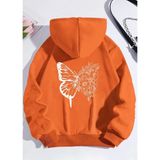 Kids Face Kapüşonlu Beyaz Kelebek Sırt Baskılı 3 İplik Şardonlu Kışlık Kız Çocuk Sweatshirt - Turuncu - 2 Yaş