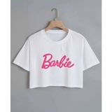 Kids Face Özel Tasarım Barbie Baskılı Pamuk Kısa Kollu Dünya Trendi Kız Çocuk Crop T-Shırt - 17 Yaş - Beyaz