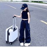 Kids Face Özel Tasarım Baskısız Siyah %100 Pamuk Sokak Modası Kız Çocuk Kolsuz Crop T-Shırt - 9 Yaş
