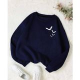 Kids Face Özel Tasarım Bisiklet Yaka Beyaz Yarasalar Baskılı Şardonlu Kışlık Kız Çocuk Sweatshırt - Lacivert - 10 Yaş