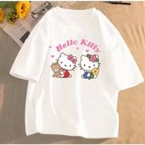 Kids Face Özel Tasarım Bisiklet Yaka Hello Kıtty Baskılı %100 Pamuk Oversize Kız Çocuk T-Shırt - 10 Yaş - Beyaz