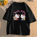 Kids Face Özel Tasarım Bisiklet Yaka Hello Kıtty Baskılı %100 Pamuk Oversize Kız Çocuk T-Shırt - 10 Yaş - Siyah
