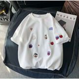 Kids Face Özel Tasarım Bisiklet Yaka Kurabiye Canavarı Baskılı %100 Pamuk Oversize Kız Çocuk T-Shırt - 10 Yaş - Beyaz