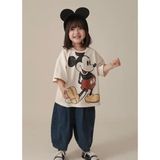 Kids Face Özel Tasarım Bisiklet Yaka Mickey Mouse Baskılı %100 Pamuk Kız Çocuk Trend T-Shırt - 10 Yaş - Beyaz