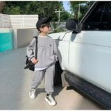 Kids Face Özel Tasarım Bisiklet Yaka Minimal Üçgen Baskılı Şardonlu Kışlık Erkek Çocuk Eşofman Takımı - 7 Yaş - Gri