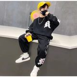 Kids Face Özel Tasarım Bisiklet Yaka Tribal R Baskılı Şardonlu Kışlık Hip Hop Erkek Çocuk Eşofman Takımı - 13 Yaş - Siyah
