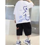 Kids Face Özel Tasarım Blue Bear Baby Dijital Baskılı Erkek Çocuk Modern T-Shirt Short Takı - Beyaz - Mavi - 15 Yaş