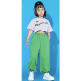 Kids Face Özel Tasarım Chinese Girl Baskılı %100 Pamuk Kısa Kollu Yazlık Sokak Stili Hip Hop Kız Çocuk Crop Eşofman Takımı - Beyaz - Yeşil - 1 Yaş