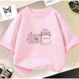 Kids Face Özel Tasarım Çiçek Kokulu Parfüm Baskılı %100 Pamuk Oversize Kız Çocuk Trend T-Shırt - 10 Yaş - Pembe