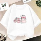 Kids Face Özel Tasarım Çiçek Kokulu Parfüm Baskılı %100 Pamuk Oversize Trend Kız Çocuk T-Shırt - 4 Yaş - Beyaz