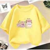 Kids Face Özel Tasarım Çiçek Kokulu Parfüm Baskılı %100 Pamuk Oversize Trend Kız Çocuk T-Shırt - 5 Yaş