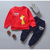 Kids Face Özel Tasarım Cute Zürafa Baskılı 3 Iplik Şardonlu Pamuk Erkek Çocuk Eşofman Takımı - Kırmızı - Lacivert - 2 Yaş